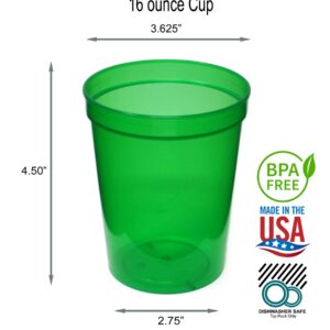 Rolling Sands 16 Oz Reusable Plastic Stadium Cups, Bulk 50 Pk, USA Made, BPA-Free Dishwasher Safe Plastic Tumblers, Translucent Green