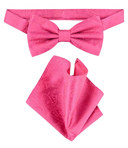 Vesuvio Napoli BowTie Hot Pink Fuchsia Paisley Mens Bow Tie & Handkerchief