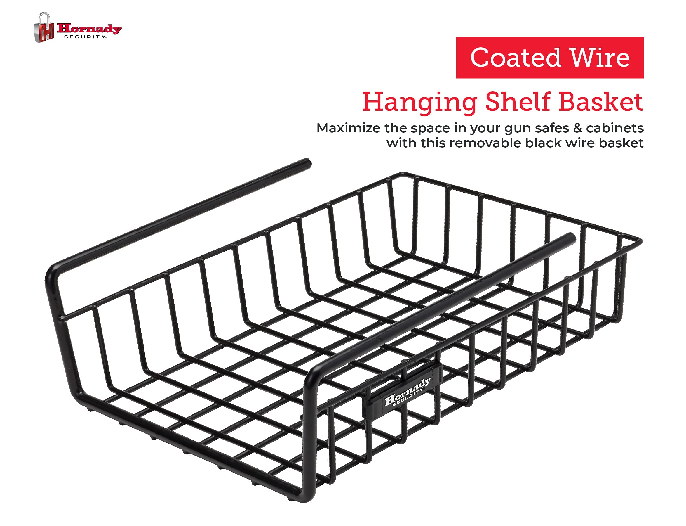 Hornady Hanging Shelf Document Basket, 96012 - Coated Wire Basket Maximizes Storage for Documents, Gun Accessories, & Ammo - Easy Access Under Shelf Storage for Gun Safes - Holds Up to 40 Pounds