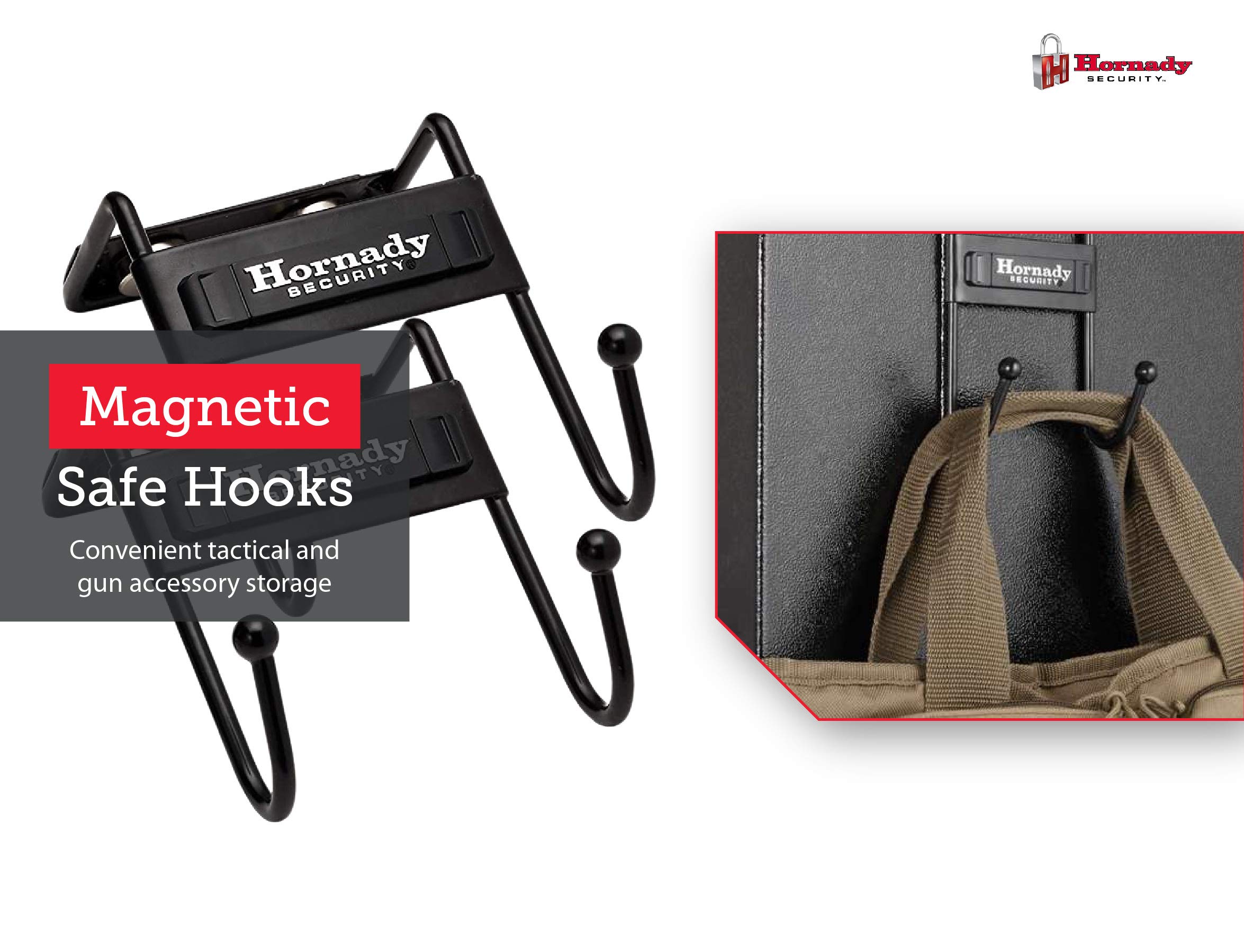 Hornady Magnetic Safe Hooks 95911, 2 Pack - Two-Pronged Hook with Non-Scratch Coating and Heavy Duty Magnets Rated for 35 Pounds Securely Organize Your Gear, Gun Case, Binoculars, Range Bags, & More