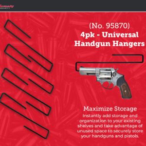 Hornady Universal Handgun Hangers, 95870, 4pk - Maximize Gun Safe Space with Easy Access Under Shelf Storage Gun Hangers -PVC Coated Steel Wire Pistol Holder Protect & Store 22 Caliber Handgun & More