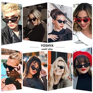 YOSHYA Retro Vintage Narrow Cat Eye Sunglasses for Women Clout Goggles Plastic Frame (Black Grey)