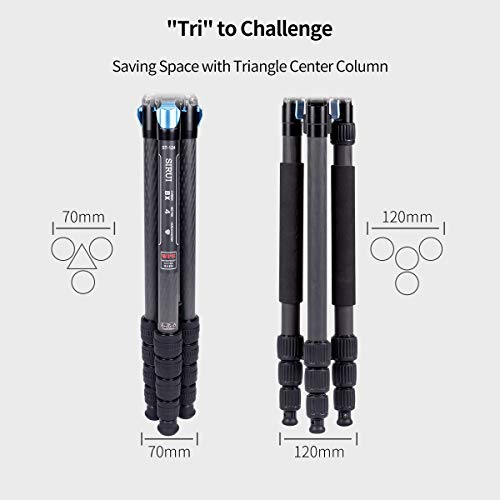 SIRUI ST-124 Carbon Fiber Tripod with Triangular Centre Column, Waterproof, Travel Tripod for Cameras, 4 Sections, 62.2inch, Load 26lbs