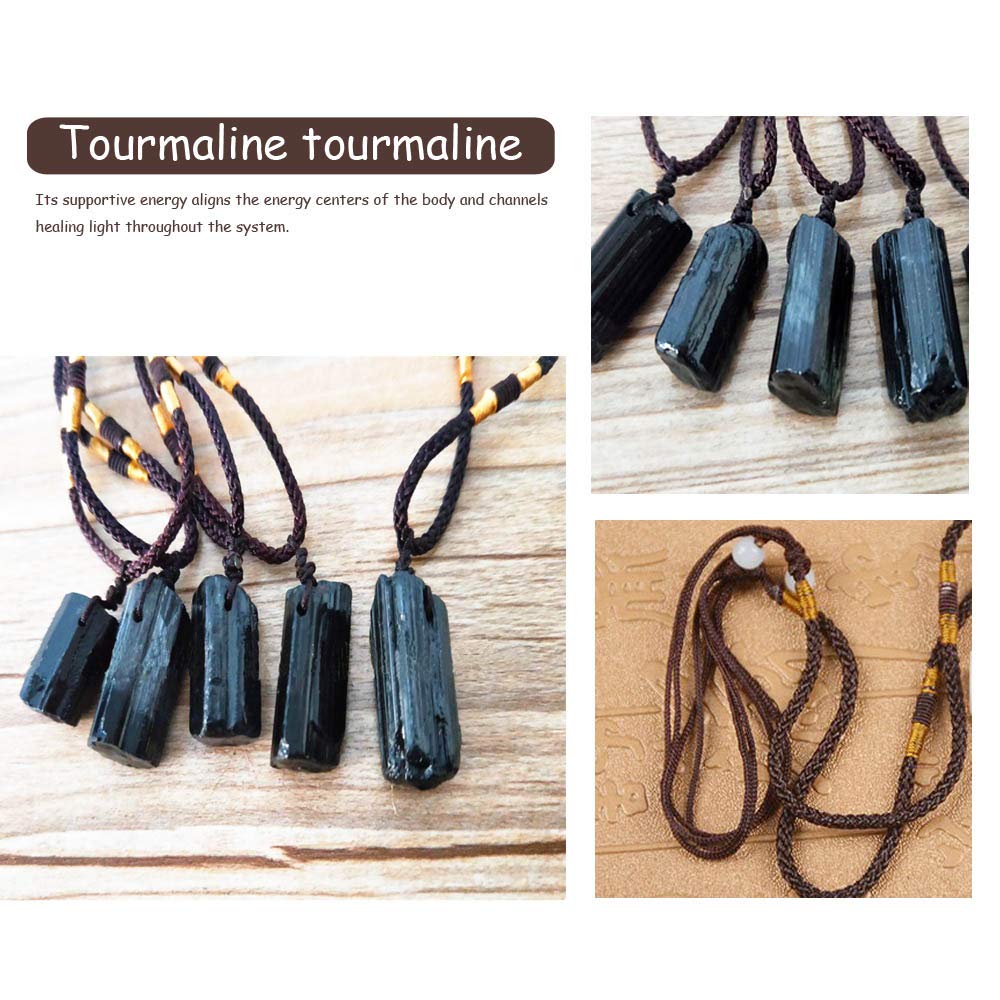 Comidox 2Pcs Natural Black Tourmaline Stone Pillar Pendant Necklace Tourmaline Amulet Natural Free Form Crystal Healing Pendant