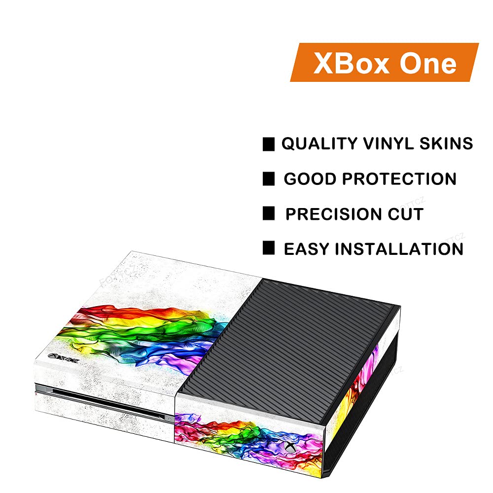 FOTTCZ Whole Body Vinyl Sticker Decal Cover for Xbox One Console and Two Controller - Rainbow Band