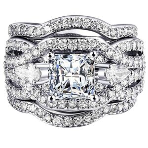 aonew women engagement wedding ring set white gold 3pcs princess white cz size 5-12 size 9