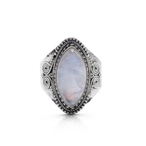 Koral Jewelry Moonstone Vintage Gipsy Ring 925 Sterling Silver Boho Chic US Size 7 8 9 (7)