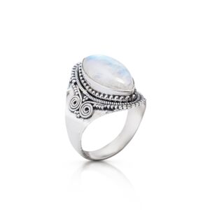 Koral Jewelry Moonstone Vintage Gipsy Ring 925 Sterling Silver Boho Chic US Size 7 8 9 (7)