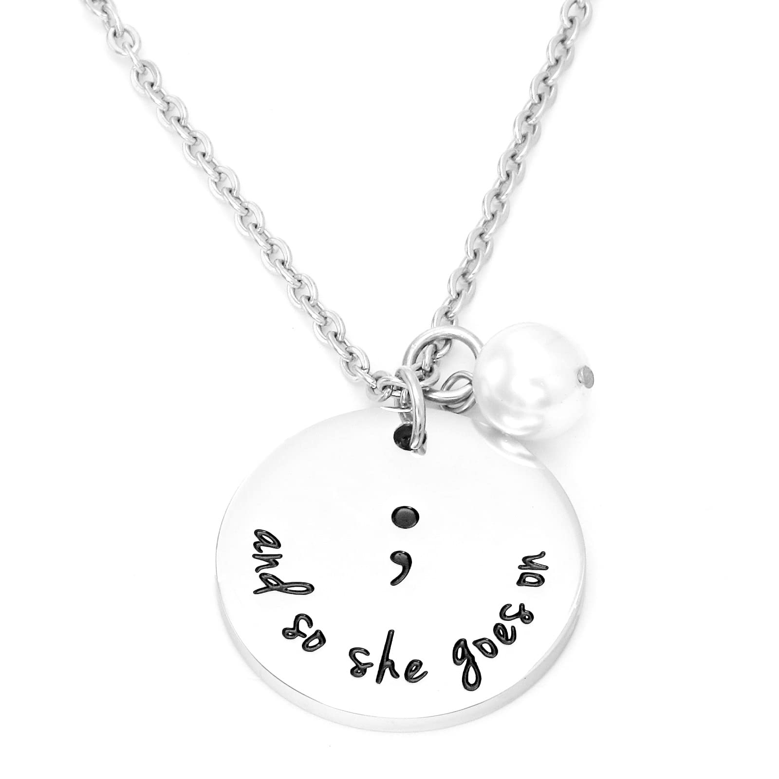 Kivosliviz Projects Semicolons Necklace for Women, and So She Goes On Semi-Colon Necklace Charm Semi Colon Necklace Jewelry