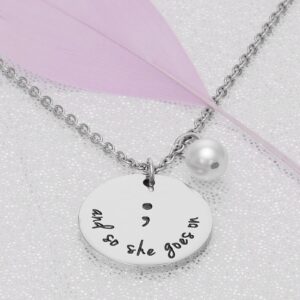 Kivosliviz Projects Semicolons Necklace for Women, and So She Goes On Semi-Colon Necklace Charm Semi Colon Necklace Jewelry