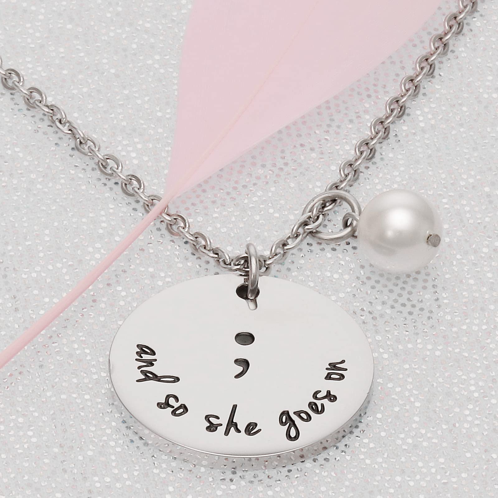 Kivosliviz Projects Semicolons Necklace for Women, and So She Goes On Semi-Colon Necklace Charm Semi Colon Necklace Jewelry