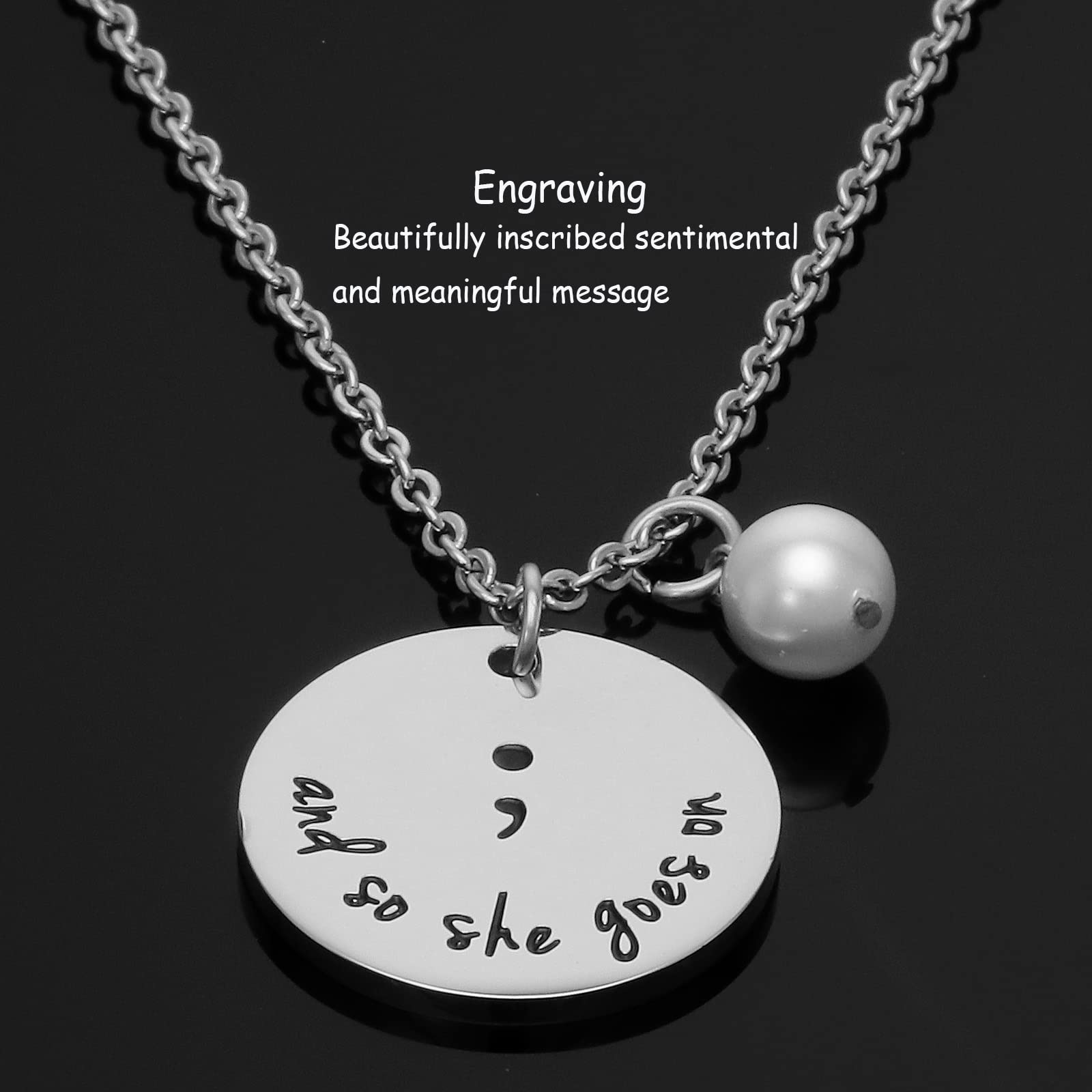 Kivosliviz Projects Semicolons Necklace for Women, and So She Goes On Semi-Colon Necklace Charm Semi Colon Necklace Jewelry