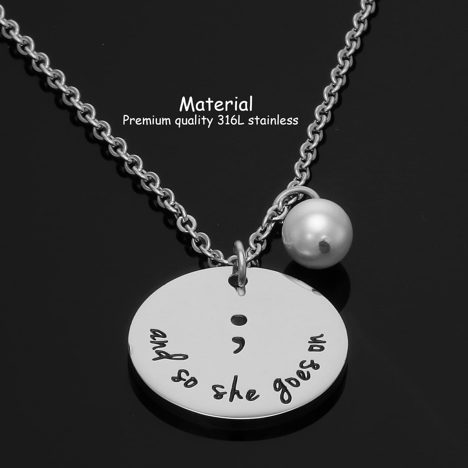 Kivosliviz Projects Semicolons Necklace for Women, and So She Goes On Semi-Colon Necklace Charm Semi Colon Necklace Jewelry