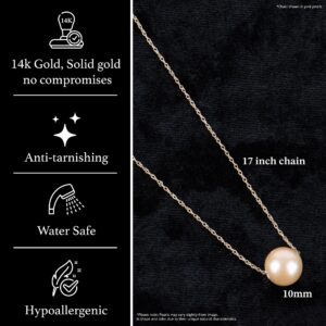 14K Gold 10-11mm Freshwater Cultured Floating Pearl Tin Cup Chain Necklace Jewelry for Women 17" (White, white-gold)