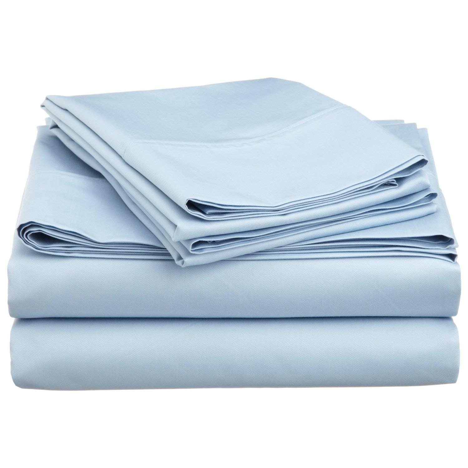 Sharp's Bedding Brand's Hypoallergenic Sleeper Sofa Bed Sheet Set 600 Thread Count Fits Upto 6" inch Deep Pocket 100% Egyptian Cotton Solid Pattern (Queen Size 62" x 74" x 6" - Light Blue)