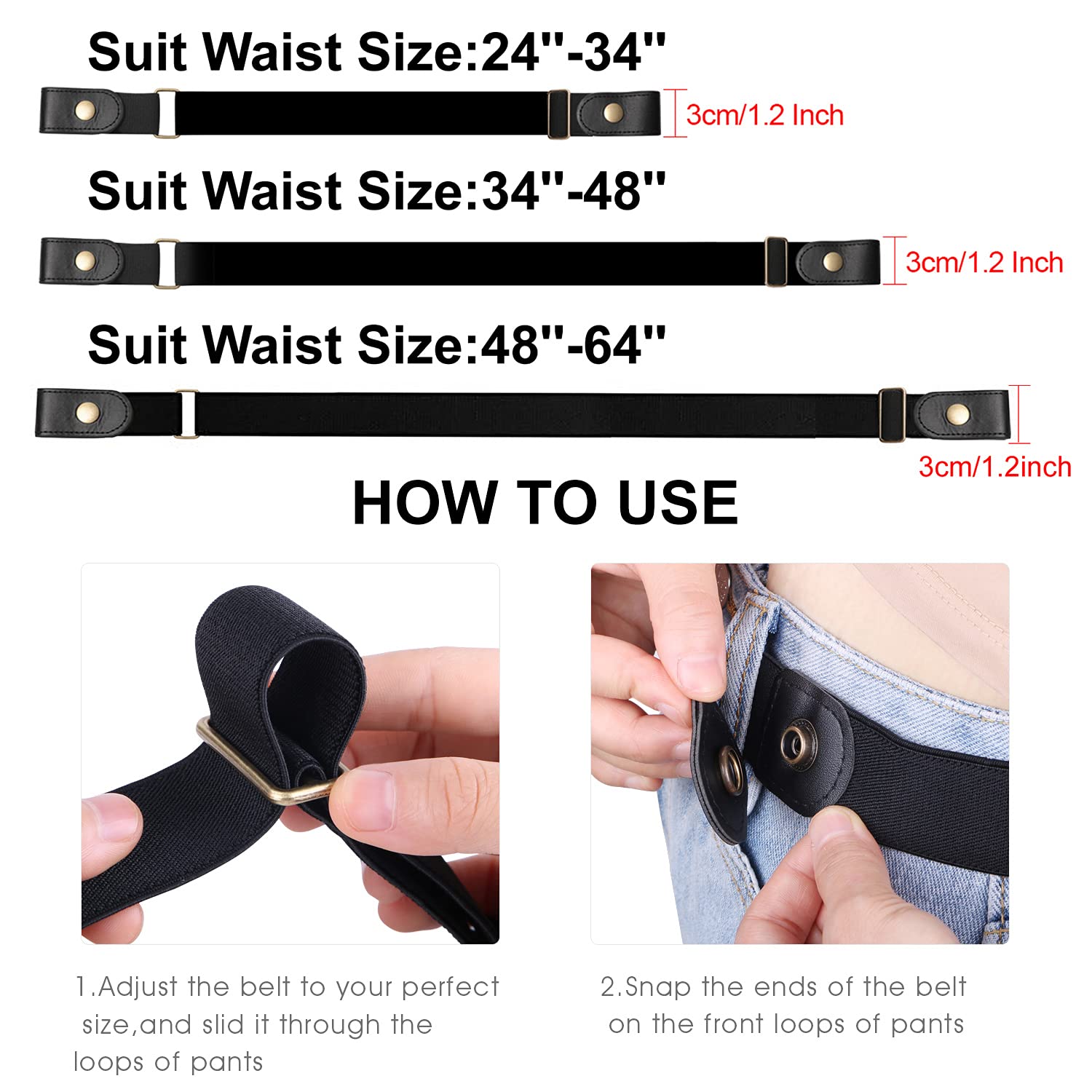 SUOSDEY Women Belt Black No Buckle Stretch Belt for Jeans Dress Pants,Invisible Belts for Women Plus Size