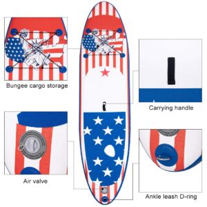 GYMAX Stand Up Paddle Board, Inflatable SUP with Wide Non-Slip EVA Deck, Accessories-Leash, D Rings, Hand Pump, Adjustable Paddle & Backpack, Paddle Boards for Adults Youth (Stars & Stripes Style C)