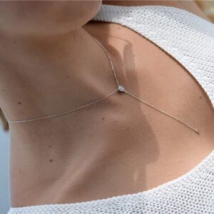 Dainty Sterling Silver Necklace Small Waterdrop Lariat Necklace Y-Shaped Platinum Plating