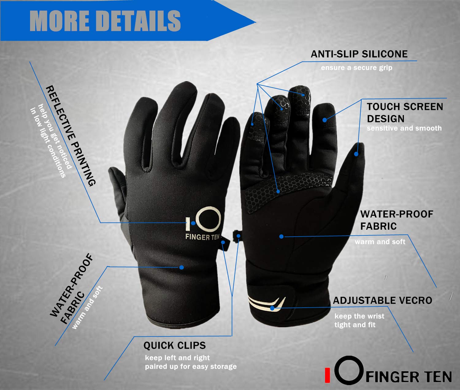 Warm Winter Gloves Men Women Touch Screen Waterproof, Lightweight Running Gloves Thick Thermal Grip Outdoor Sports Cycling Driving(Black, X-Large)