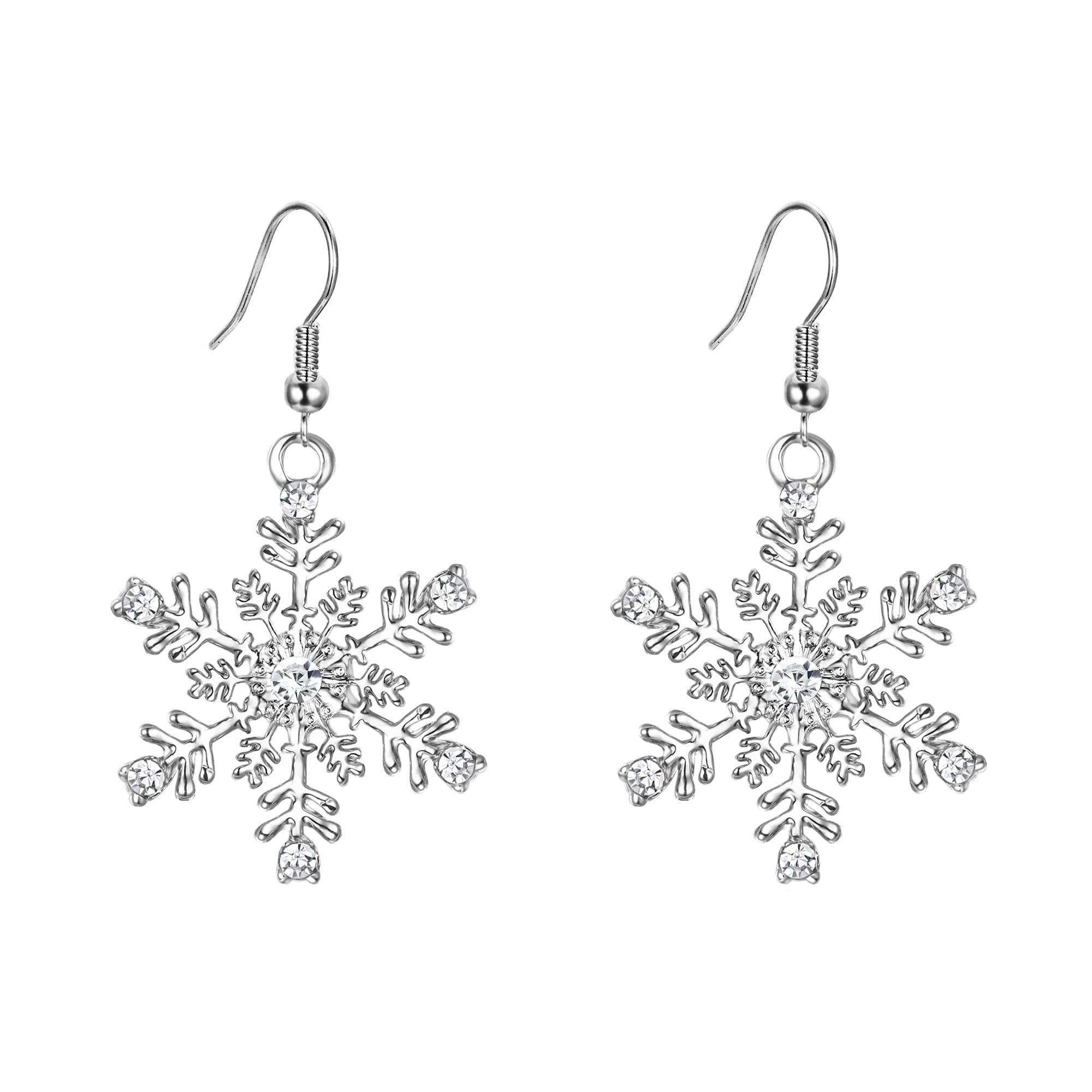 EVER FAITH Women's Austrian Crystal Winter Party Snowflake Pierced Hook Dangle Earrings Clear Silver-Tone