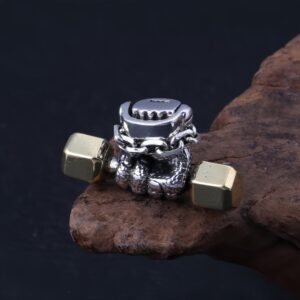 Two Tone 925 Sterling Silver Dumbbell Pendant with Power Hand Gym Barbell Pendant for Men Women