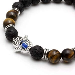 MILAKOO 8mm Beads Bracelet Tiger Eye Lava Rock Oil Diffuser Natural Stone Stretch Cuff for Men Women