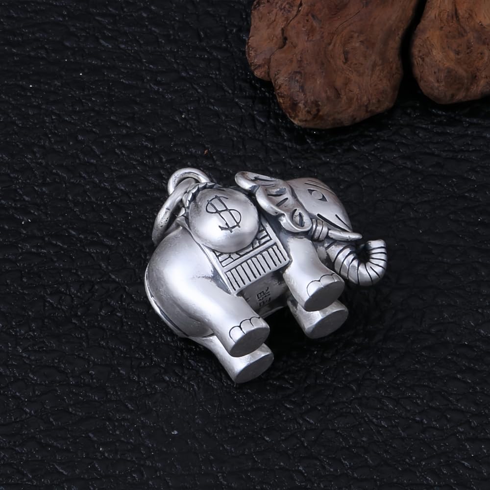 Vintage 990 Sterling Silver 3D Elephant Pendant for Men Women