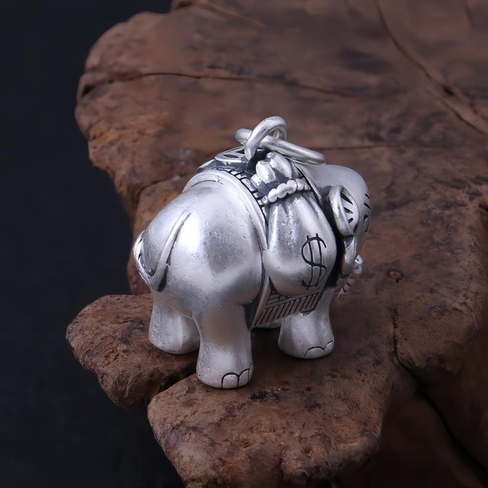 Vintage 990 Sterling Silver 3D Elephant Pendant for Men Women