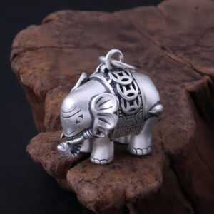 Vintage 990 Sterling Silver 3D Elephant Pendant for Men Women