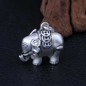 Vintage 990 Sterling Silver 3D Elephant Pendant for Men Women