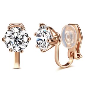 14k rose gold plated 1.5 carat cz clip-on earrings - 7.5mm round cut simulated diamond clip-ons