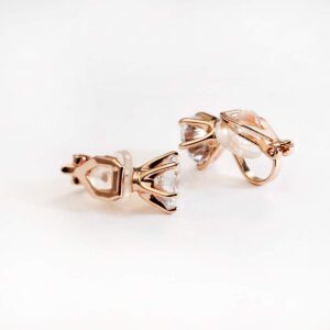 14K Rose Gold Plated 1.5 Carat CZ Clip-On Earrings - 7.5mm Round Cut Simulated diamond Clip-ons