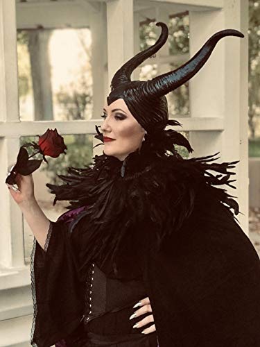 HOMELEX Evil Queen Feather Horns Costume for Women Black Cape Halloween Headpiece Shawl Accessories