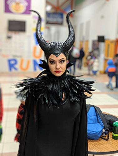 HOMELEX Evil Queen Feather Horns Costume for Women Black Cape Halloween Headpiece Shawl Accessories