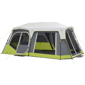 core 12 person instant cabin tent | 3 room tent for family with storage pockets for camping accessories | portable large pop up tent for 2 minute camp setup