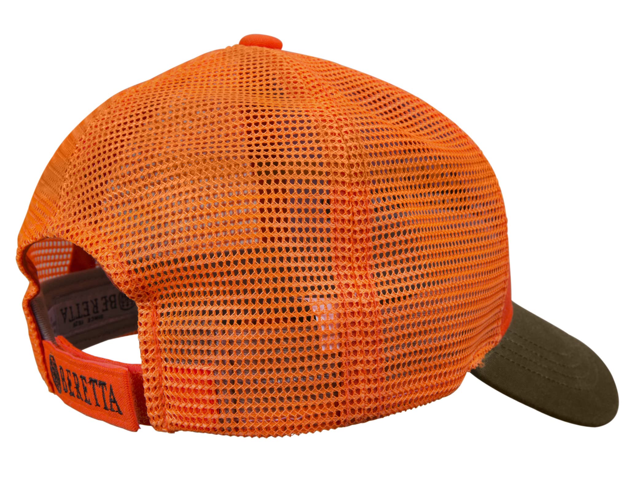 Beretta Men's Tobacco/Blaze Orange Upland Mesh Back Hunting Trucker Hat with Waxed Cotton Bill and Velcro Closure, One Size