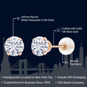 10K Rose Gold Forever Classic Moissanite from Charles & Colvard Women Stud Earrings (1.00 Cttw, Round 5MM)