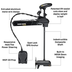 Minn Kota 1368860 Ultrex Freshwater Cable & Electric-steer Bow-Mount Motor with MEGA Down Imaging, Digital Maximizer & i-Pilot Link GPS, 80 lbs Thrust, 45" Shaft