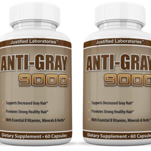 Justified Laboratories Anti Gray Hair 9000 Helps Restore Natural Hair Color 60 Capsules Per Bottle 2 Pack