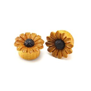 wildklass jewelry sunflower daisy flower organic plug (7/16")