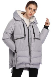 fadshow women's winter thickened down jackets long down coats warm parka with hood,grey,s