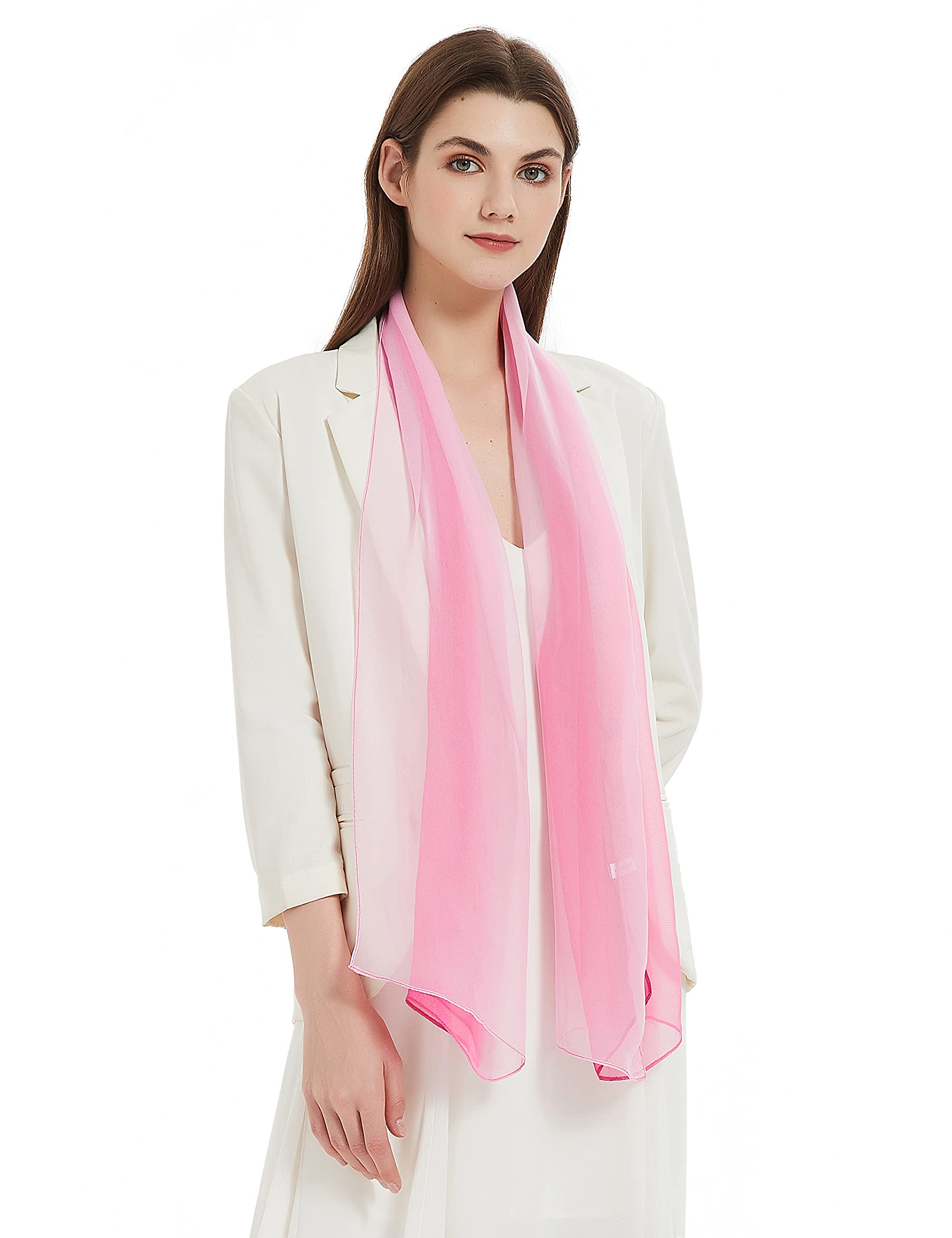 PANTONIGHT Oblong Pink Ombre Chiffon Scarf Pink Gradient Lightweight Scarf for Women 701