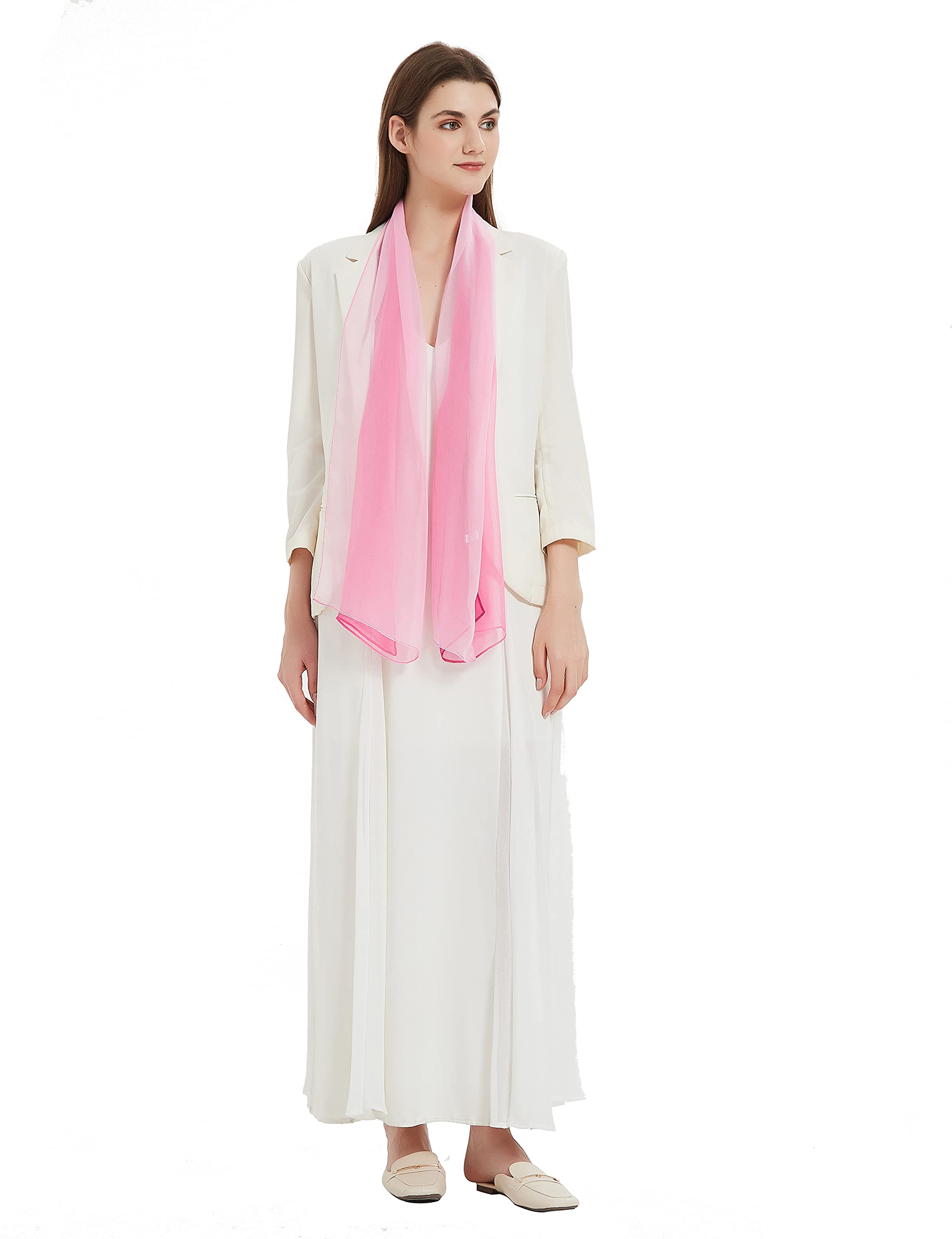 PANTONIGHT Oblong Pink Ombre Chiffon Scarf Pink Gradient Lightweight Scarf for Women 701