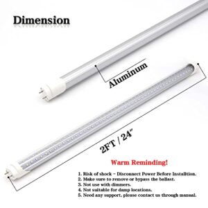 KALINA 2FT LED Tube Lights, 15W(30W Fluorescent Bulb Replacement) V Shaped, 6000K Cool White, Ballast Bypass, Clear Cover, 4-Pack