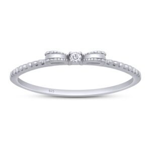 AFFY 14k White Gold Over Sterling Silver Round Shape White Cubic Zirconia Bow Ring Size 12.5