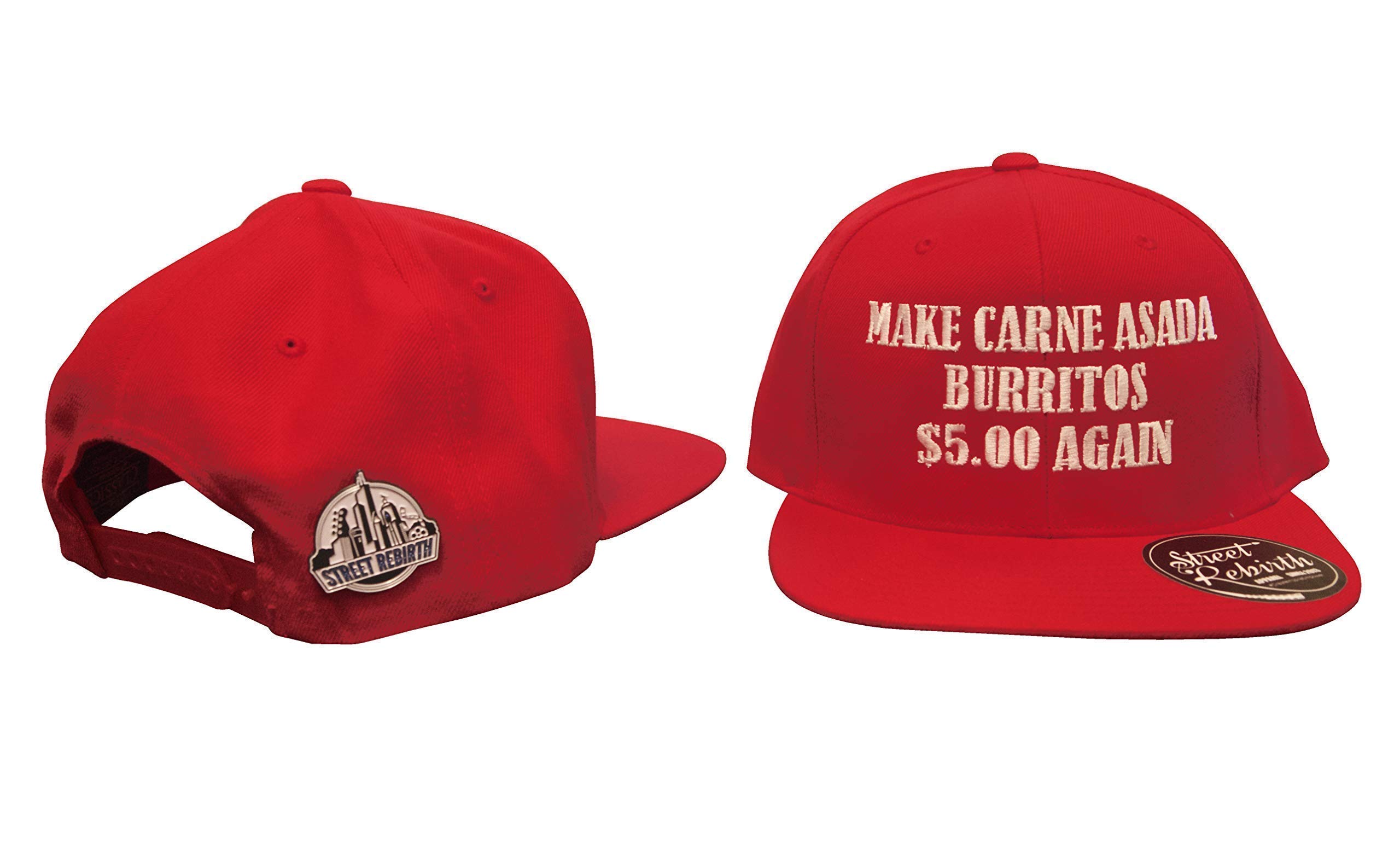 Make Carne Asada Burritos 5 Dollars Again Baseball Cap - Red Trump Parody Hat - Make America Great Again Remix - Funny Political Laugh