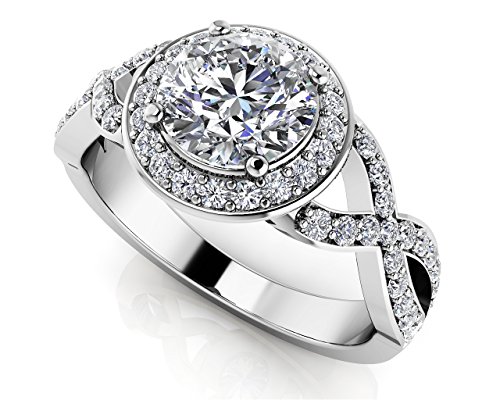 jsjewels 14K White Gold Plated 0.91 Ct Round Cut Sim Diamond Twist Wedding Engagement Ring