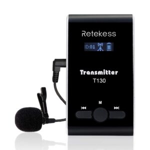 Retekess T130 Wireless Tour Guide Transmitter,Lavalier Microphone,99 Channel,Church Translation Transmitter for Interpretation Training Court