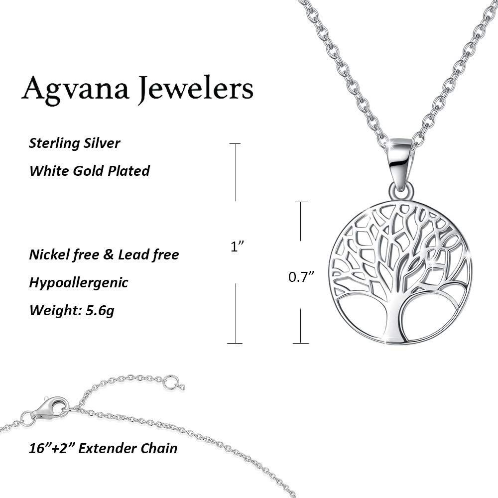 AGVANA Sterling Silver Necklace for Women Family Tree of Life Pendant Necklace Dainty Jewelry Anniversary Birthday Gifts for Women Mom Grandma Wife Daughter Her Yourself, 16"+2"