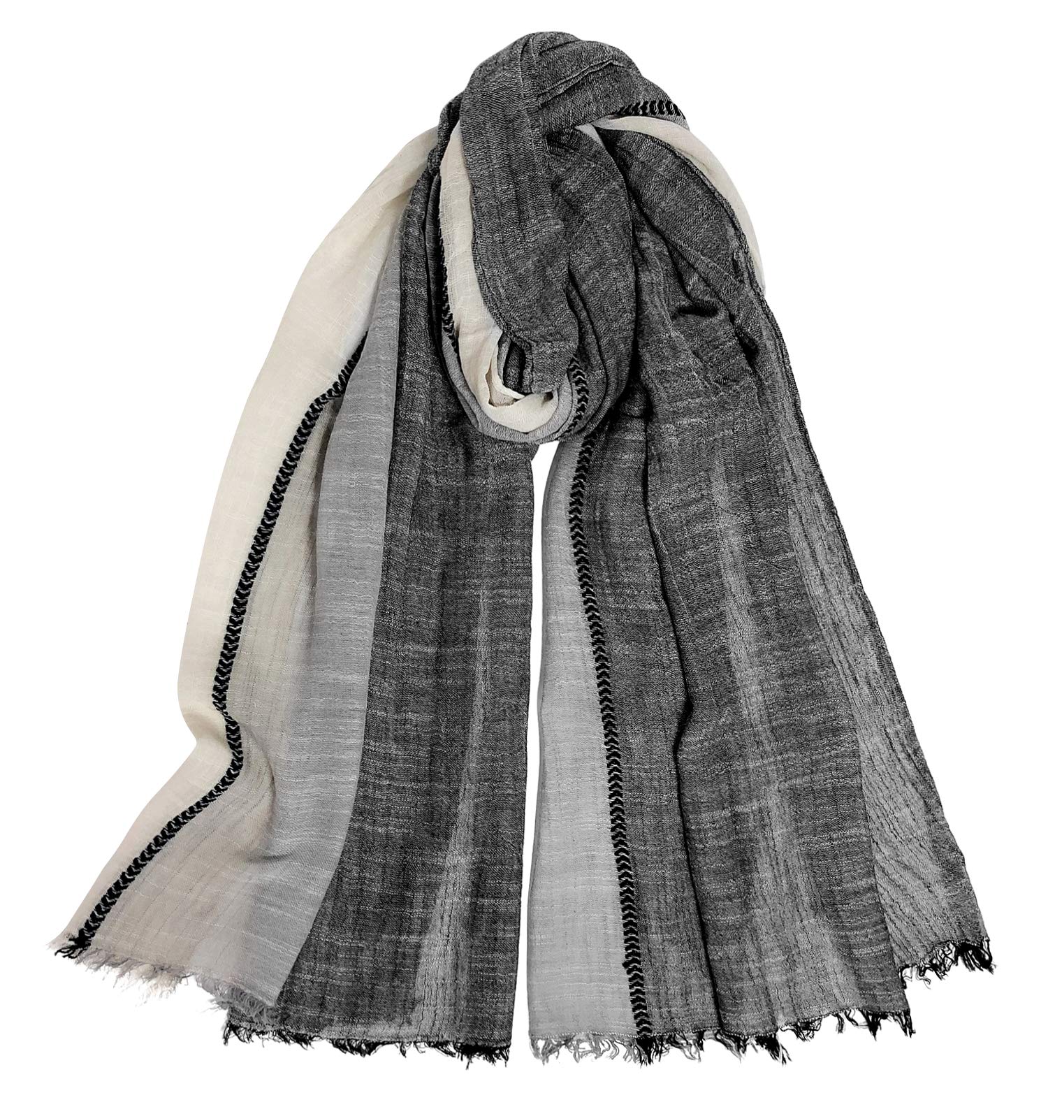 GERINLY Color Block Summer Scarf for Men Long Neck Wraps Shawl Urbanstyle Scarf Gift for Men (Black Gray Beige)